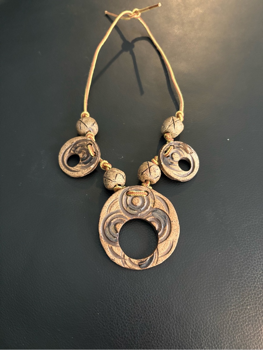Handcrafted Clay Bronze-Tone Circular Pendant Necklace - Women